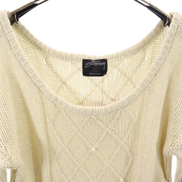 STUSSY Wool Blend Lace-Up Sweater White Size M