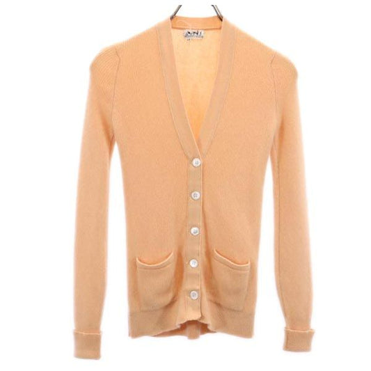 HERMES Long Sleeve Silk Knit Cardigan Orange Size 40