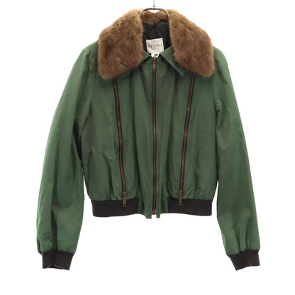 CELINE Mink Fur Collar Padded Jacket Green Size 38