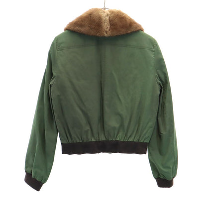 CELINE Mink Fur Collar Padded Jacket Green Size 38