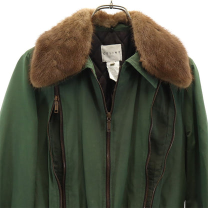 CELINE Mink Fur Collar Padded Jacket Green Size 38
