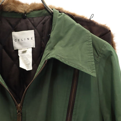 CELINE Mink Fur Collar Padded Jacket Green Size 38