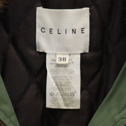 CELINE Mink Fur Collar Padded Jacket Green Size 38