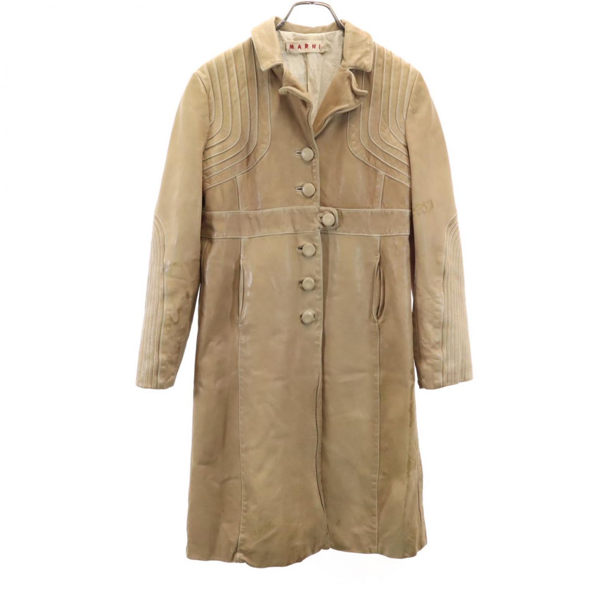 MARNI Genuine Leather Coat Beige Size 42