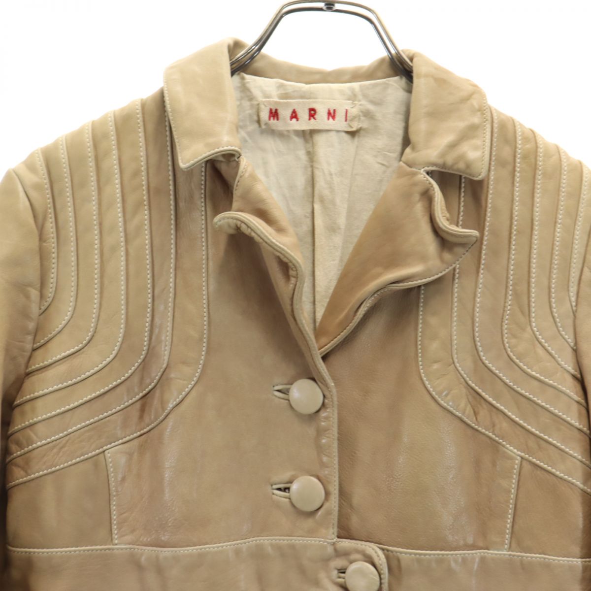 MARNI Genuine Leather Coat Beige Size 42