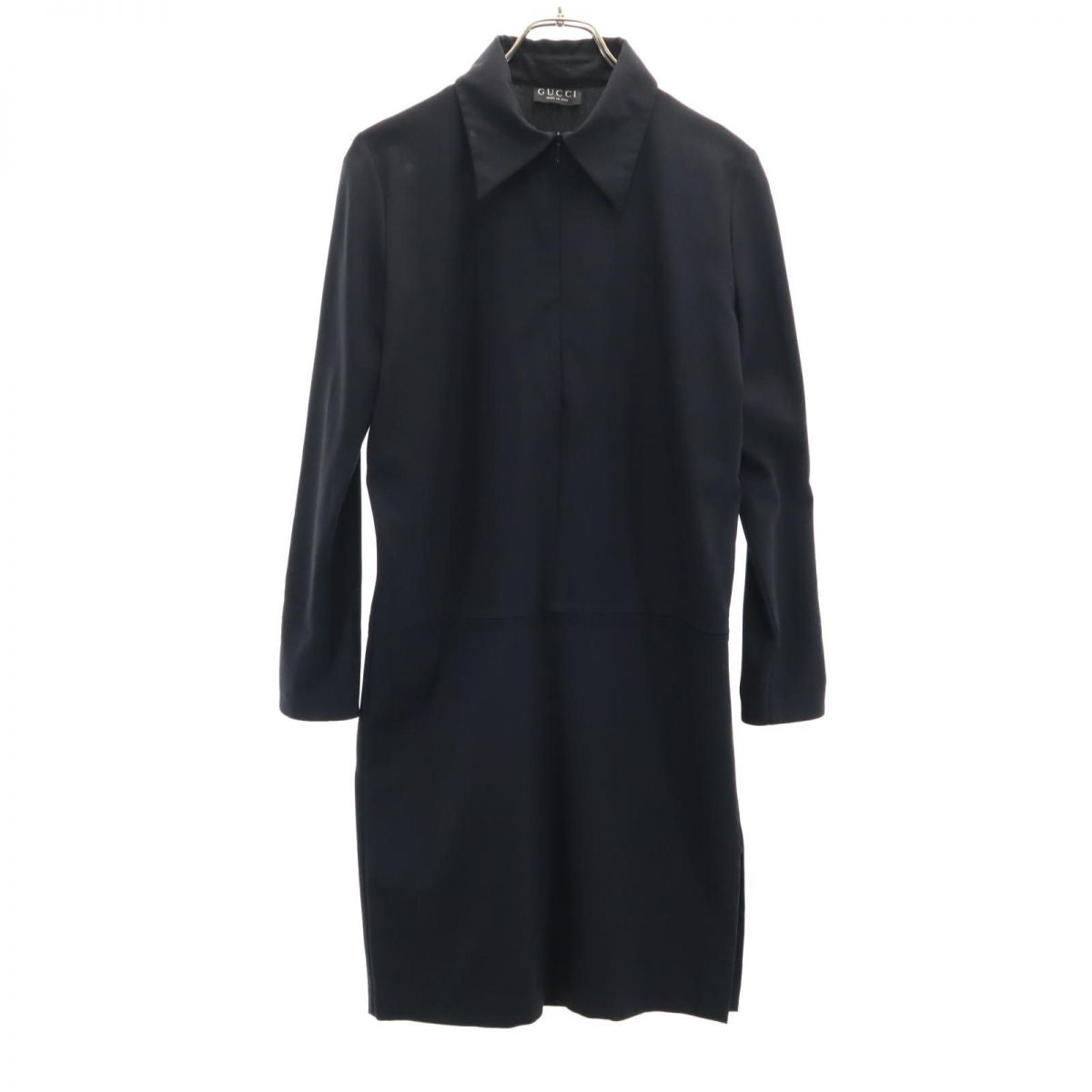 GUCCI Italian Long Sleeve Half-Zip Wool Dress Black Size 42