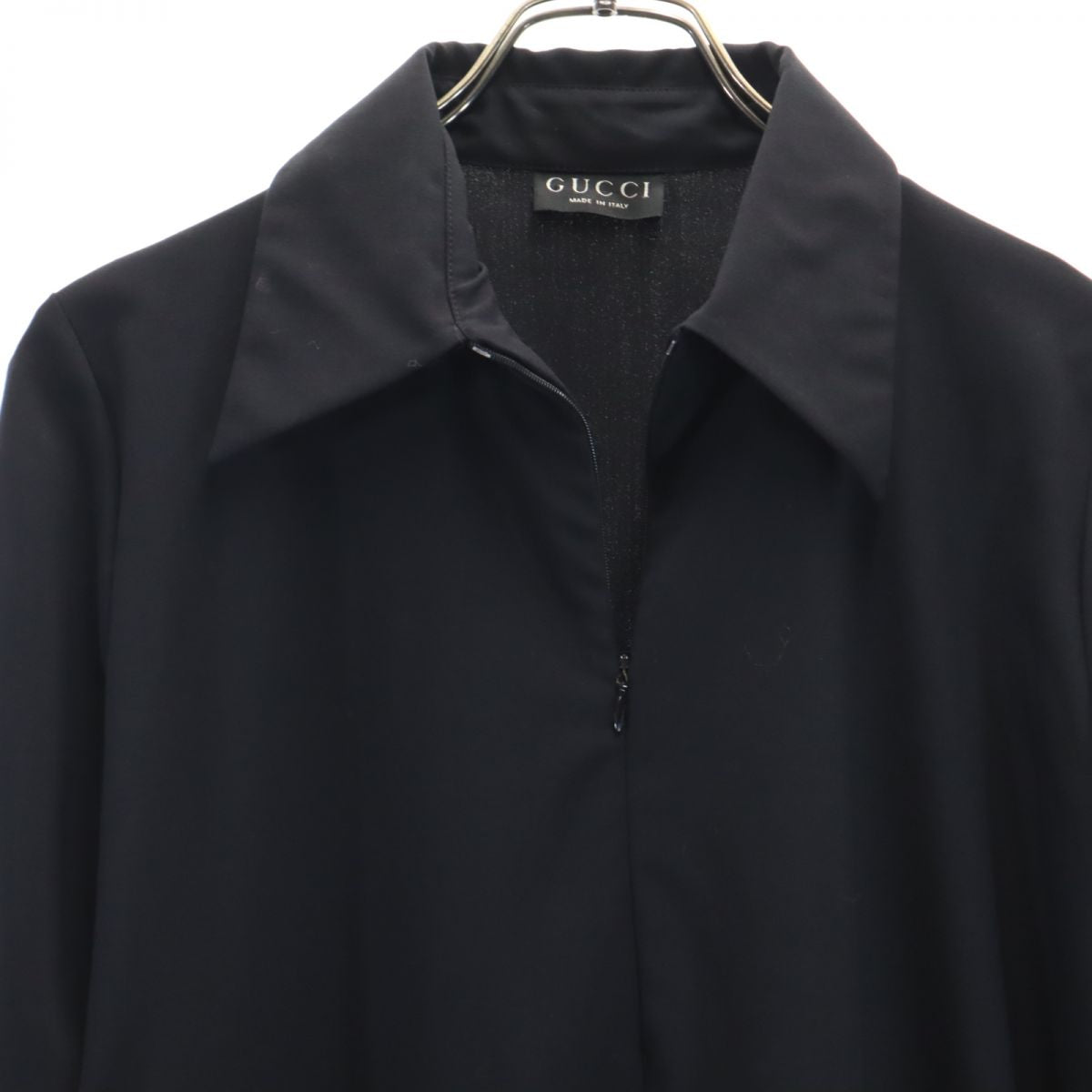 GUCCI Italian Long Sleeve Half-Zip Wool Dress Black Size 42