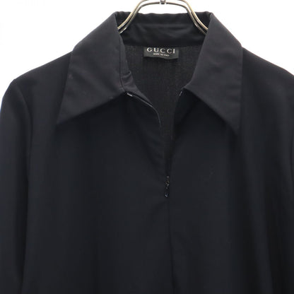 GUCCI Italian Long Sleeve Half-Zip Wool Dress Black Size 42