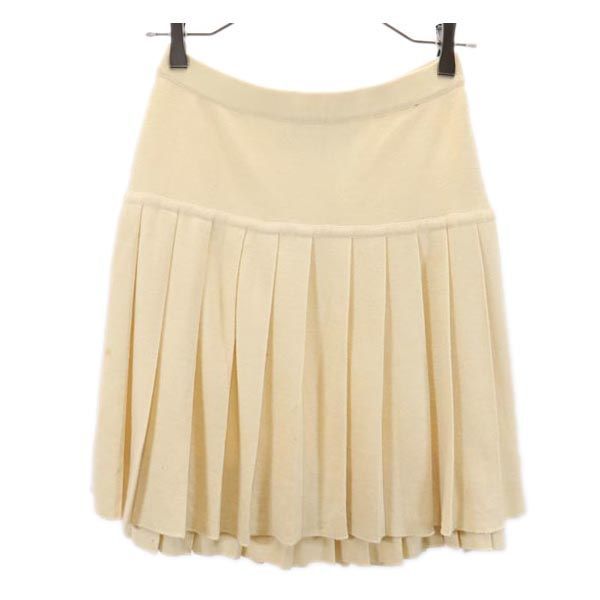 CHANEL Italian Wool Knit Pleated Skirt Off-white Size 40
