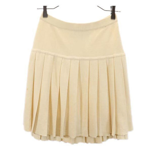 CHANEL Italian Wool Knit Pleated Skirt Off-white Size 40
