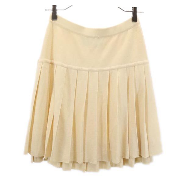 CHANEL Italian Wool Knit Pleated Skirt Off-white Size 40