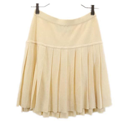 CHANEL Italian Wool Knit Pleated Skirt Off-white Size 40