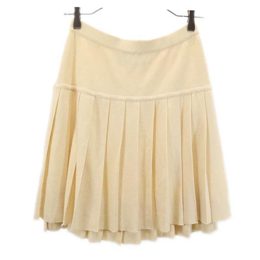 CHANEL Italian Wool Knit Pleated Skirt Off-white Size 40