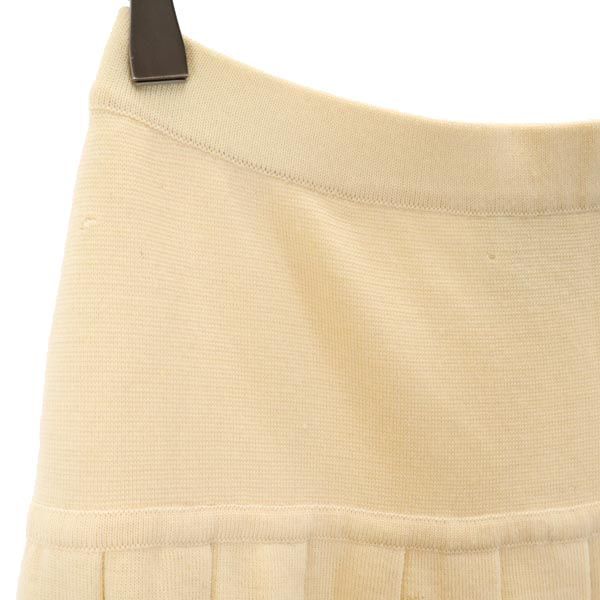 CHANEL Italian Wool Knit Pleated Skirt Off-white Size 40