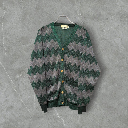 GANRYU 2012 Shiny Fabric Argyle Cardigan Green Size S