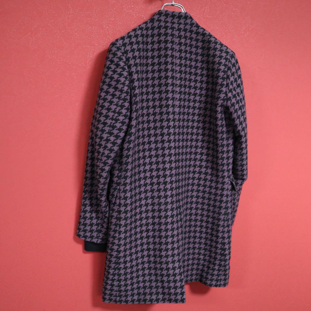 Paul Smith Purple Silk Houndstooth Collarless DB Coat Size M