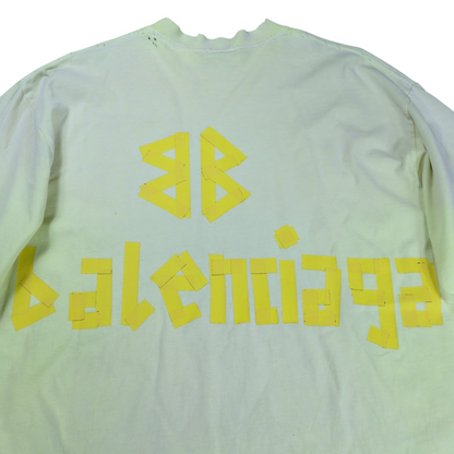 BALENCIAGA Tape Logo Crushed T-Shirt Yellow Size XS
