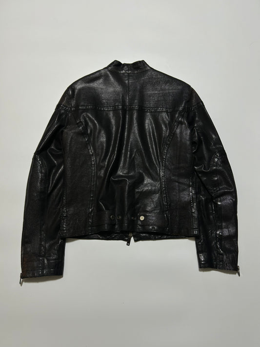 EMPORIO ARMANI AW05 Cracked Leather Jacket Black Size 48