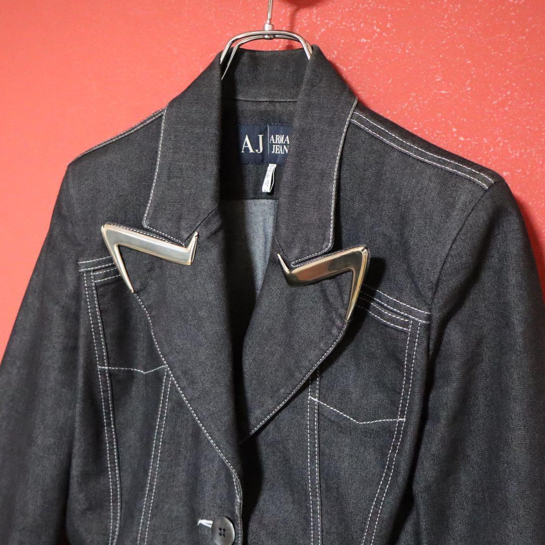 Armani Jeans Metal Logo Cropped Denim Jacket Size 40