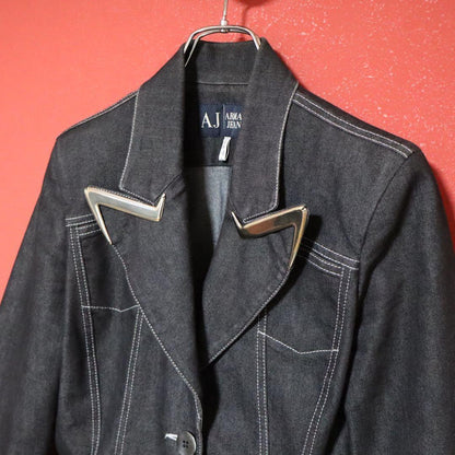 Armani Jeans Metal Logo Cropped Denim Jacket Size 40