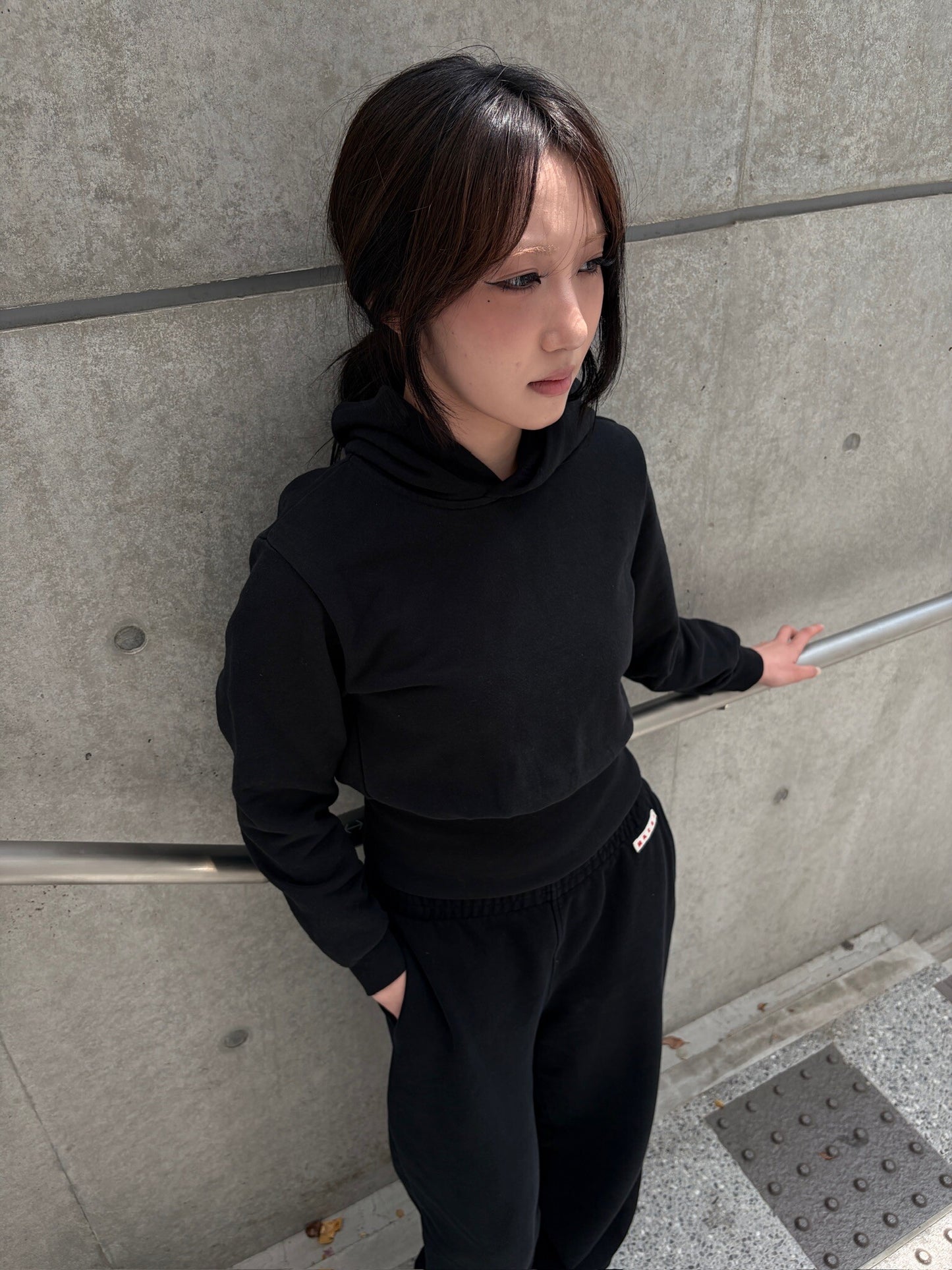 BALENCIAGA 2020s Cotton Cropped Hoodie Black Size XS