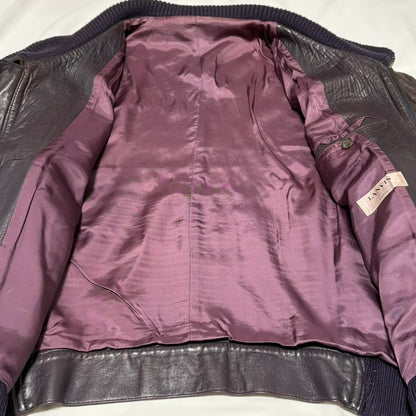 LANVIN Purple Leather Knit Blouson Size 48