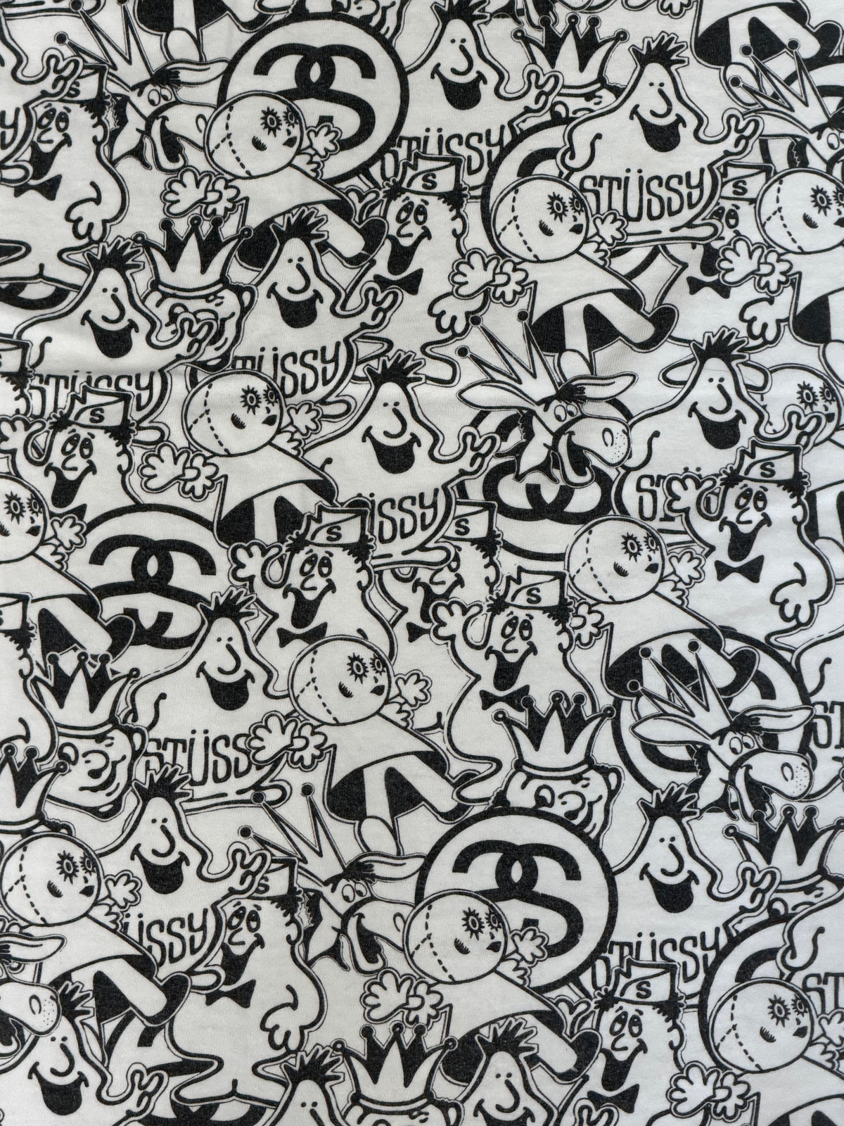 STUSSY Character All Over Print T-Shirt White Size M