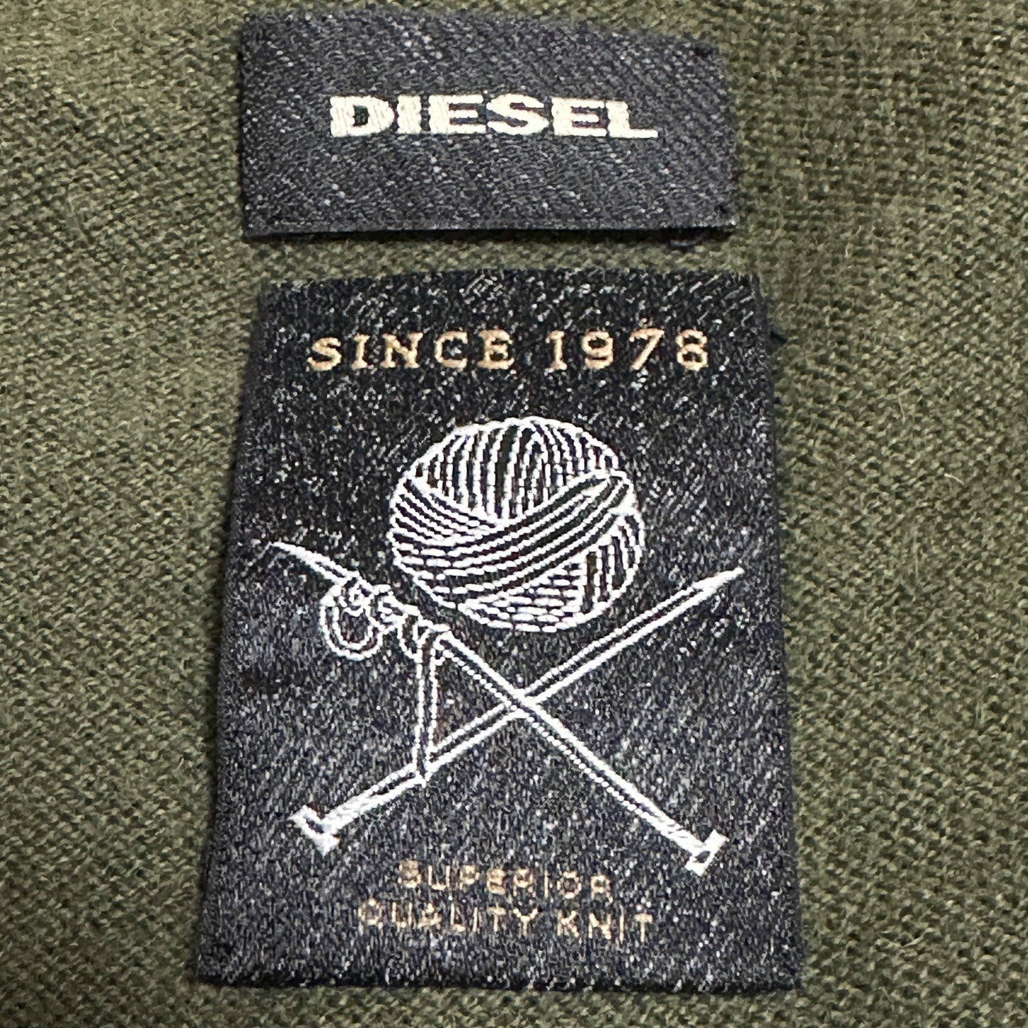 DIESEL Olive Green Cotton Panel Knit Sweater