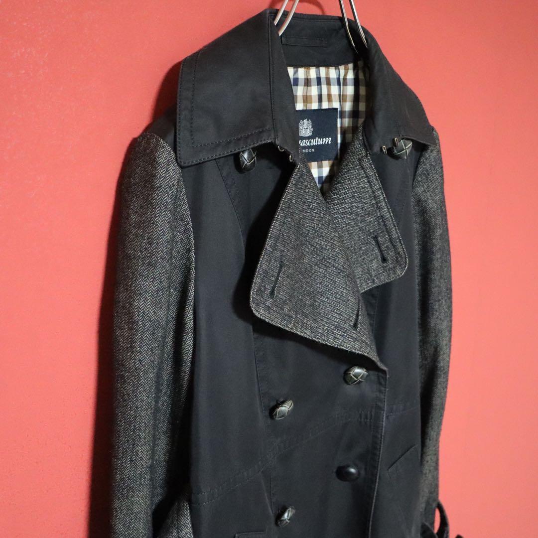 Aquascutum Black Club Check Panel Design Belted Size 8
