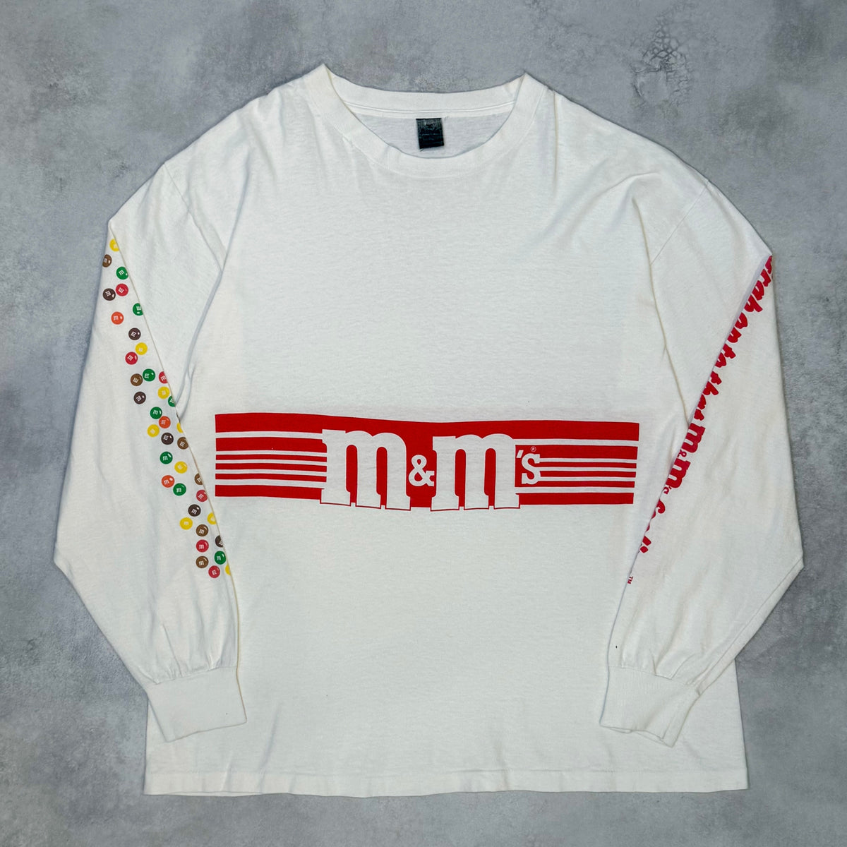 M&Ms 80s White Cotton Long Sleeve T-Shirt Size XL