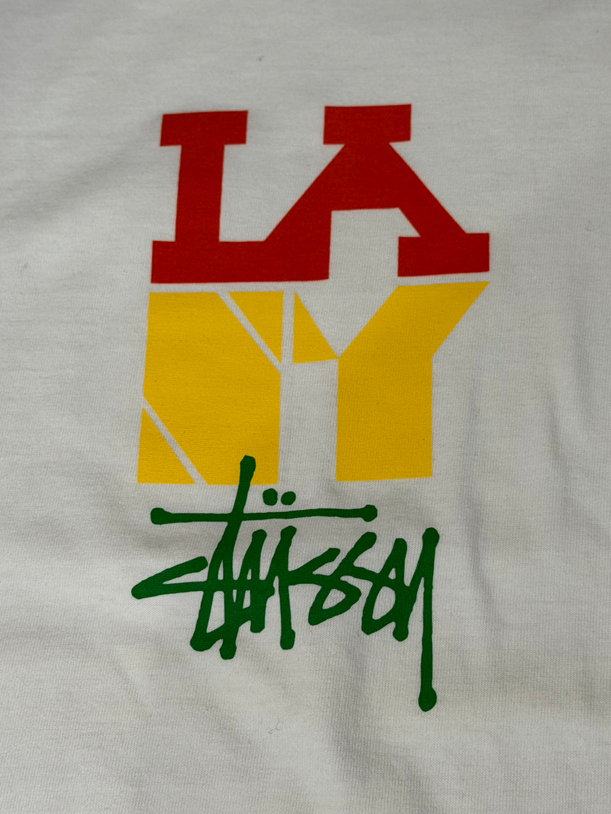 STUSSY LA NY Los Angeles New York Multi Stripe T-Shirt Size L