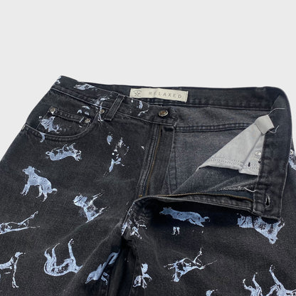 REMAKE Animal Paint Art Black Denim Pants Size 32
