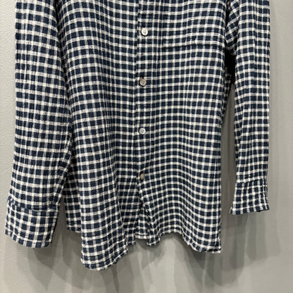 Plantation 95SS Navy Crinkled Plaid Shirt Size M