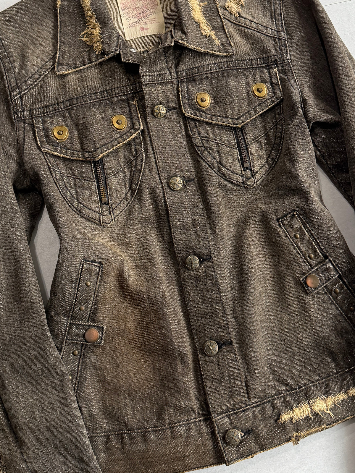Midas Distressed Faded Denim Jacket Size M