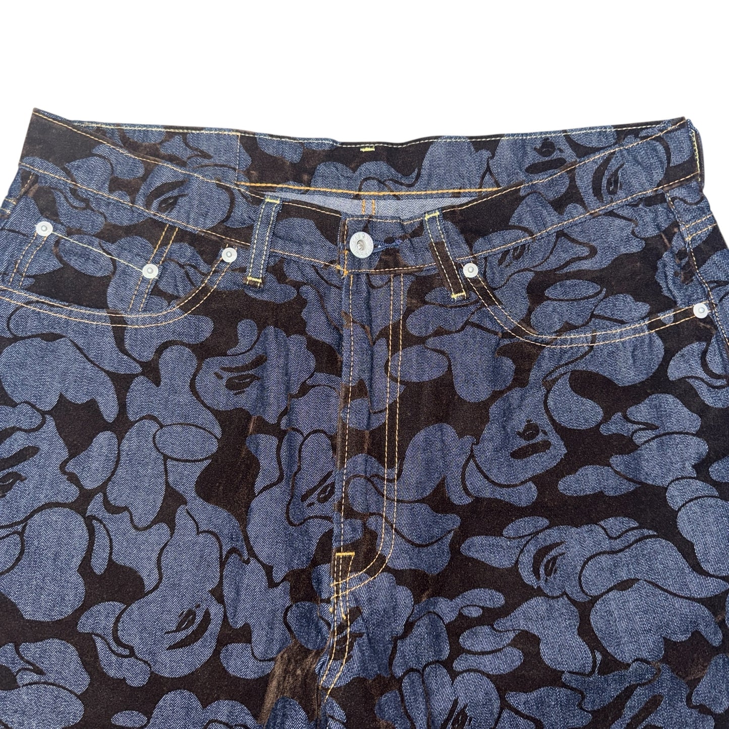 Bape "Monkey camouflage" all-over pattern Denim Pants Size L