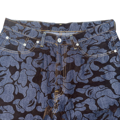Bape "Monkey camouflage" all-over pattern Denim Pants Size L