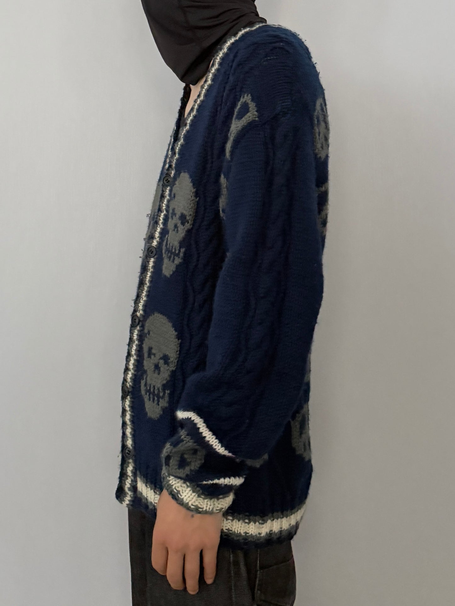 Vintage Milkboy Skull Blue Wool Cardigan Size M