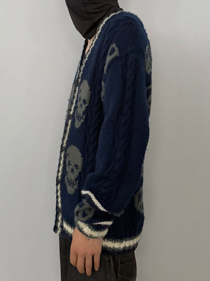 Vintage Milkboy Skull Blue Wool Cardigan Size M