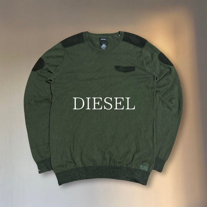 DIESEL Olive Green Cotton Panel Knit Sweater