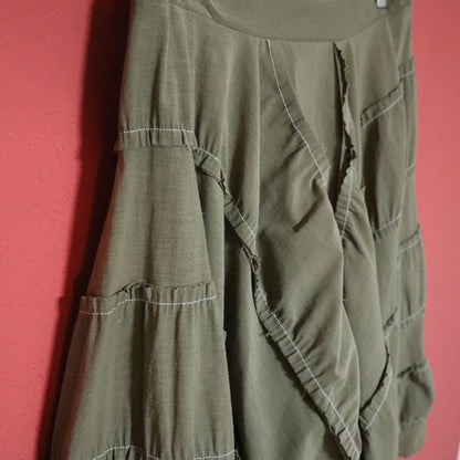 Y's Green Asymmetrical Stitch Wide Sarouel Pants Size 2