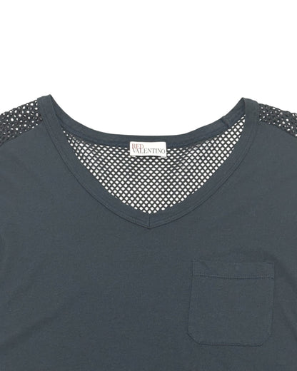RED Valentino V-Neck Mesh Detail Top Black