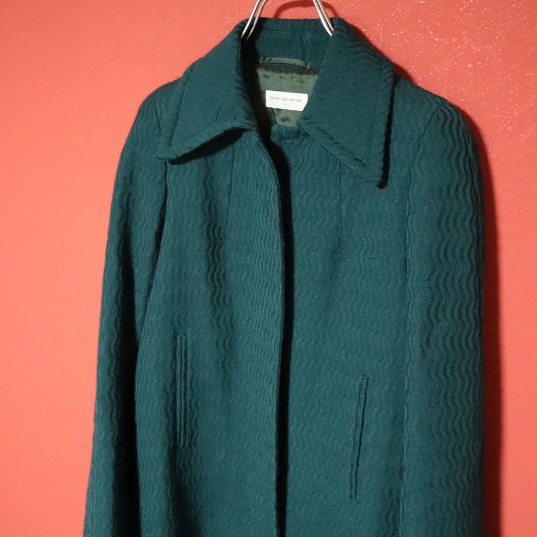 DRIES VAN NOTEN 90s Wave Pattern Mohair Long Coat Size SMALL