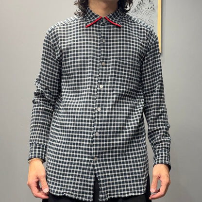 Plantation 95SS Navy Crinkled Plaid Shirt Size M