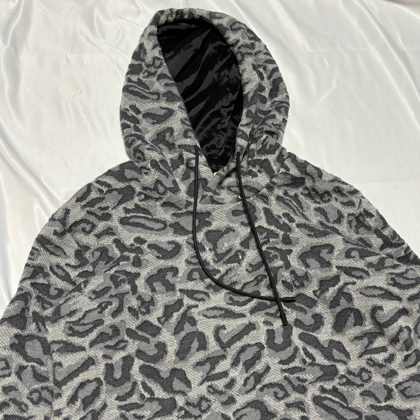 FACTOTUM Gray Wool Leopard Print Pullover Hoodie Size 44