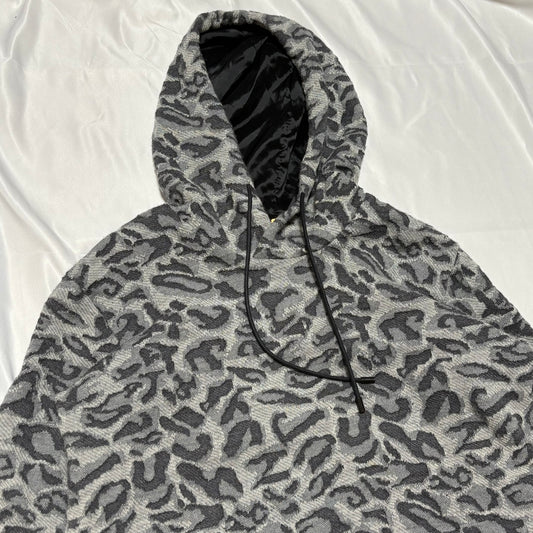 FACTOTUM Gray Wool Leopard Print Pullover Hoodie Size 44