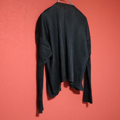 PLEATS PLEASE 00s Black Pleated Drape Cardigan Size 4