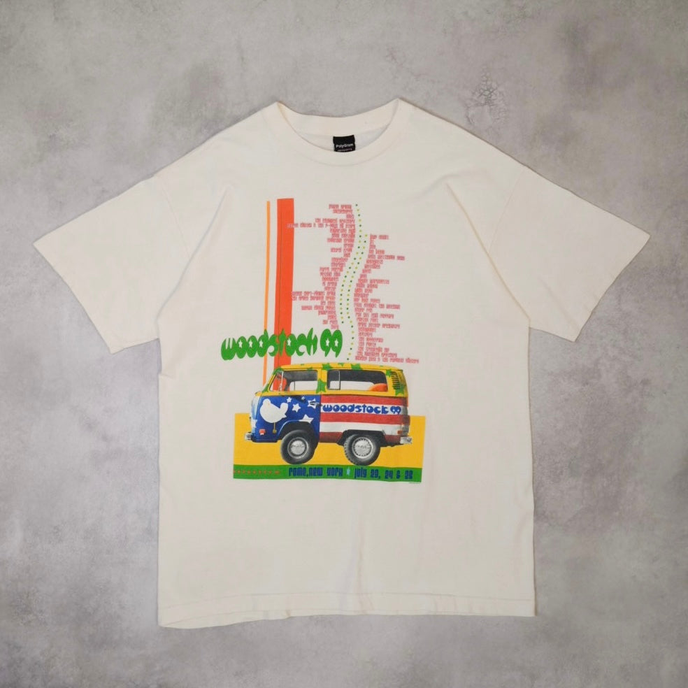 Vintage 90s Woodstock 99 White Cotton T-Shirt Size L
