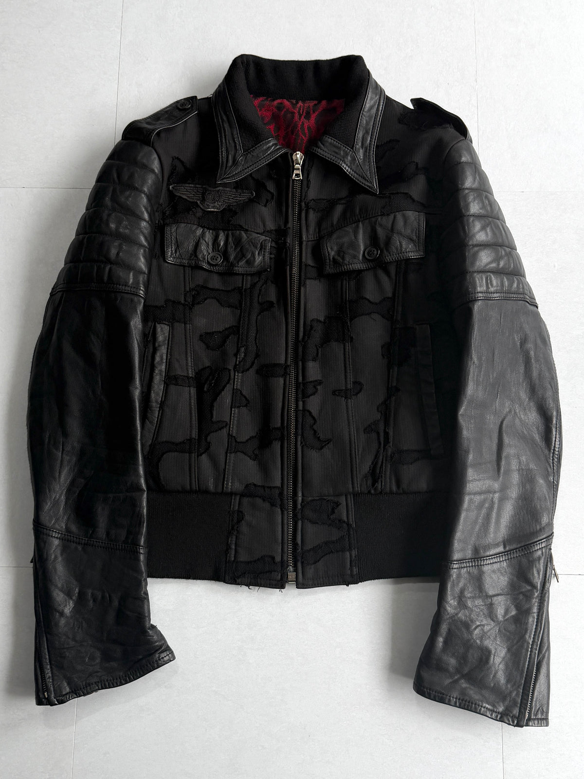 Roen Distressed Leather Hybrid Jacket Size 46