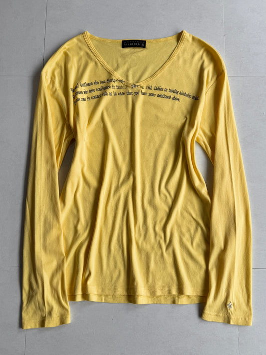 MONSIEUR NICOLE Lettering V-Neck Long Sleeve Shirt Size 46