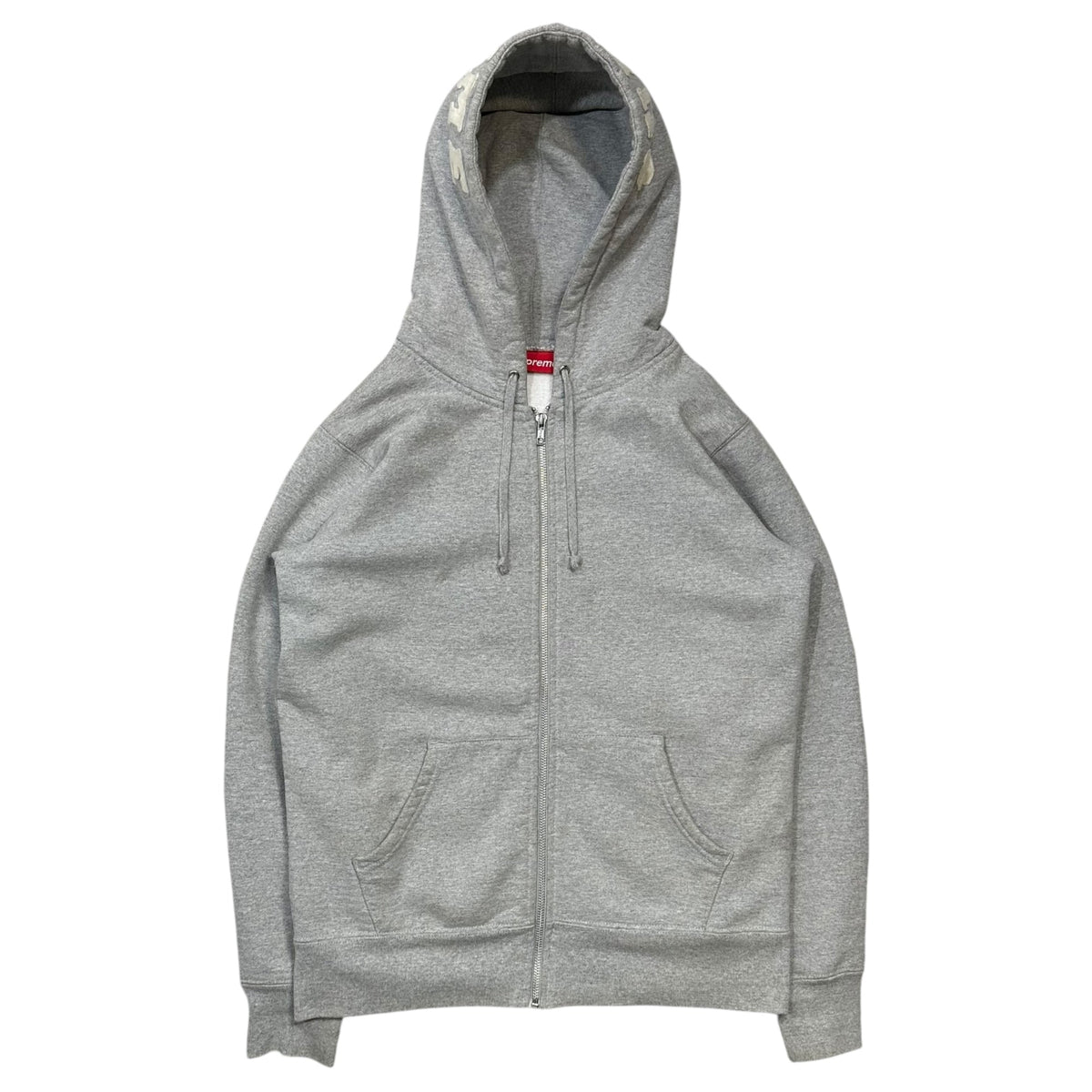 SUPREME 15AW Felt Hooded Logo Zip Hoodie Light Gray Size S